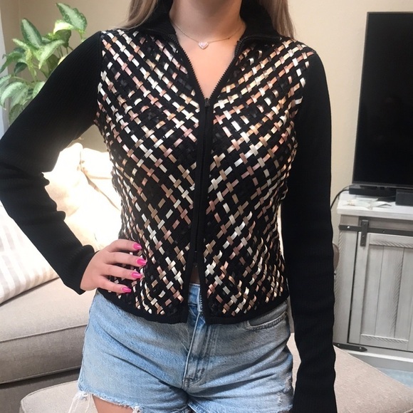 Vintage 90's Austin Reed Classic Silk Ribbed Cardigan Sweater Size M - Picture 1 of 12